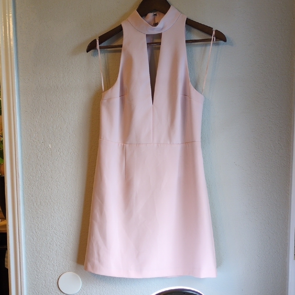 Express Mock Neck Keyhole Dress, ballet pink/black lace sz.8